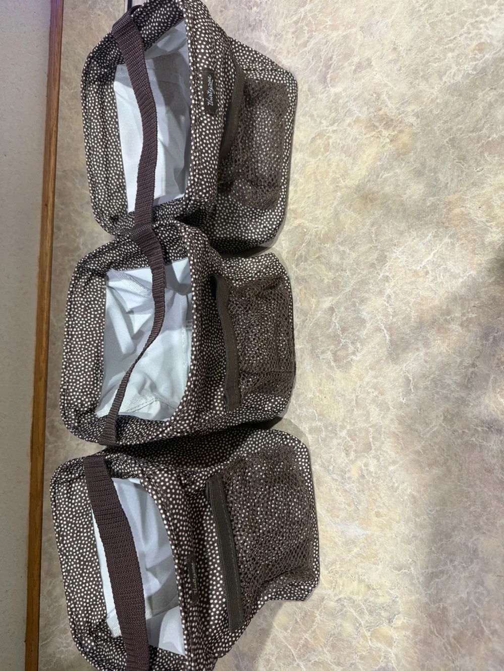 thirty-one Brown and White Polka Dot Fabric Storage Bins - Set of 3